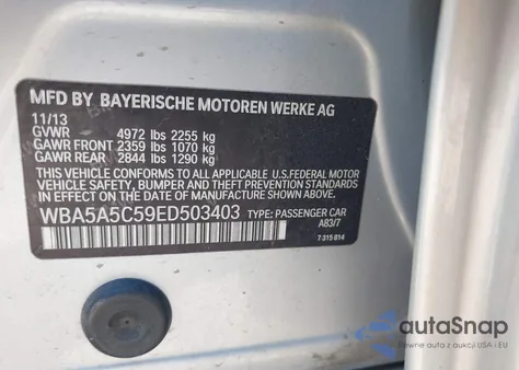 2014 BMW 528I from USA, damaged, VIN WBA5A5C59ED503403